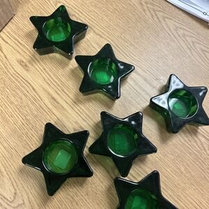 Crate & Barrel Green Glass Star Tea Light Candle Holders **set of 6